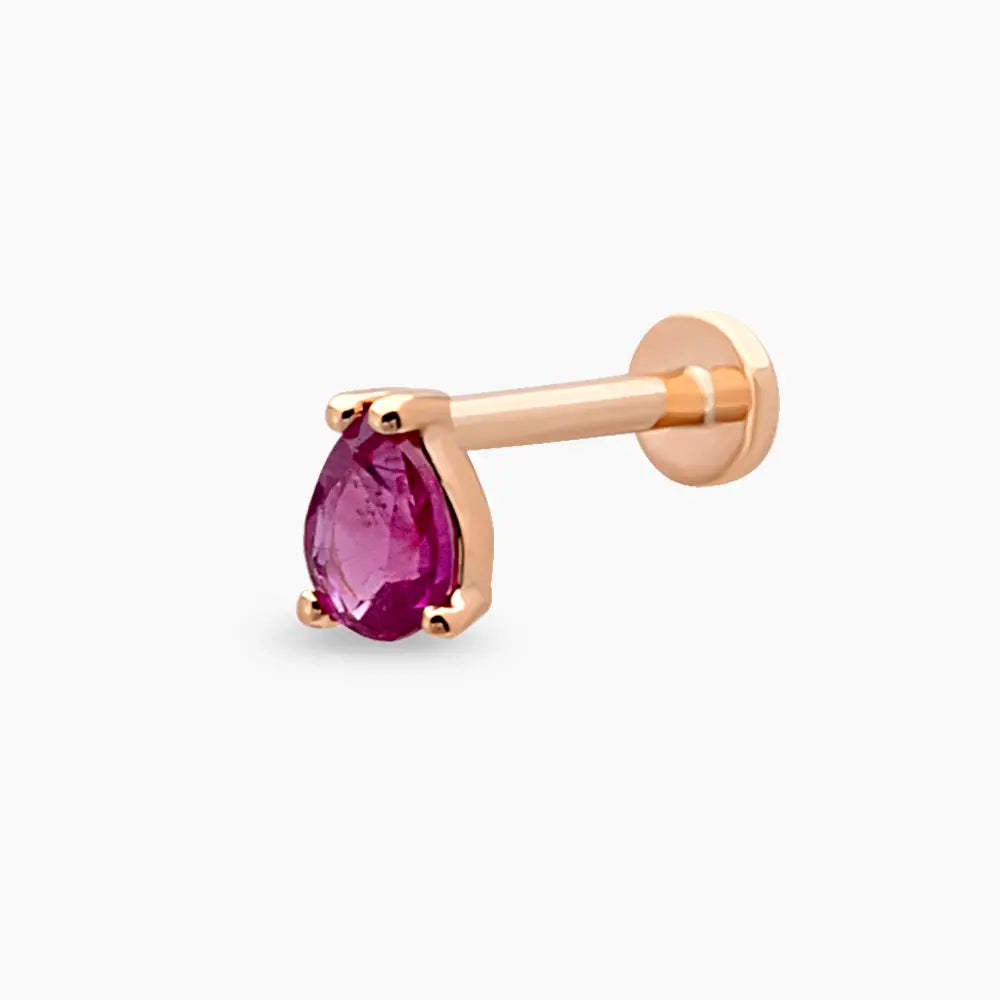 Bulb 0.18 CT Damla Kesim Yakut Taşlı Rose Altın Piercing