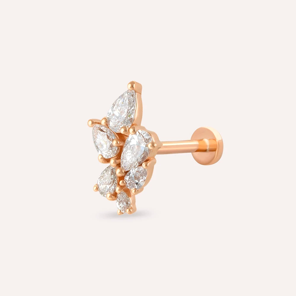 Bunch 0.38 CT Pırlanta Taşlı Rose Altın Piercing