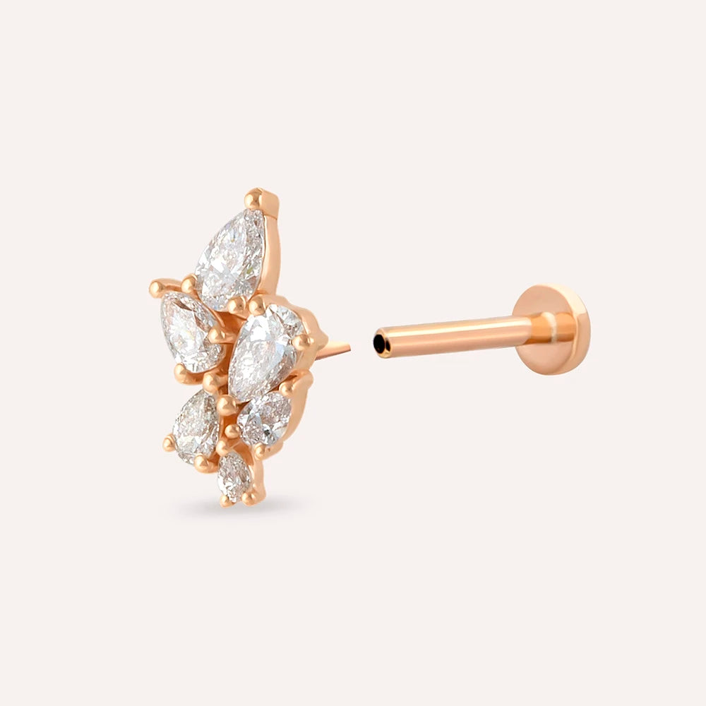 Bunch 0.38 CT Pırlanta Taşlı Rose Altın Piercing