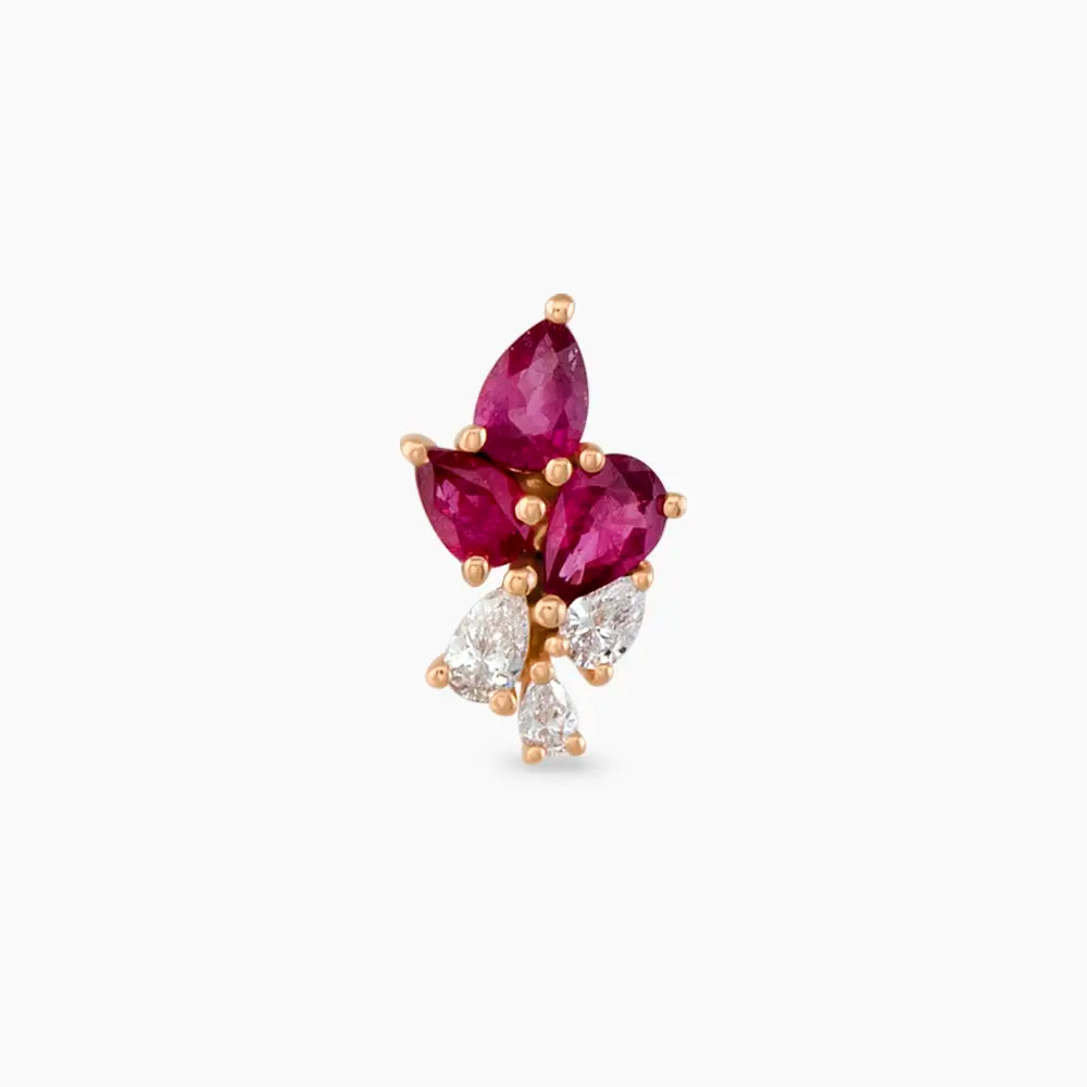 Bunch 0.51 CT Yakut ve Pırlanta Taşlı Rose Altın Piercing