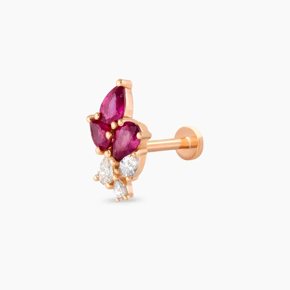 Bunch 0.51 CT Yakut ve Pırlanta Taşlı Rose Altın Piercing