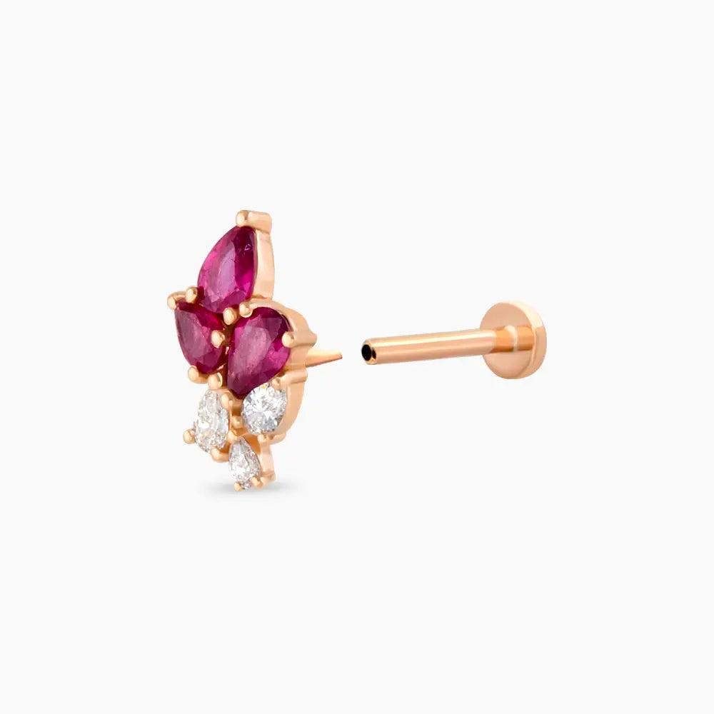 Bunch 0.51 CT Yakut ve Pırlanta Taşlı Rose Altın Piercing