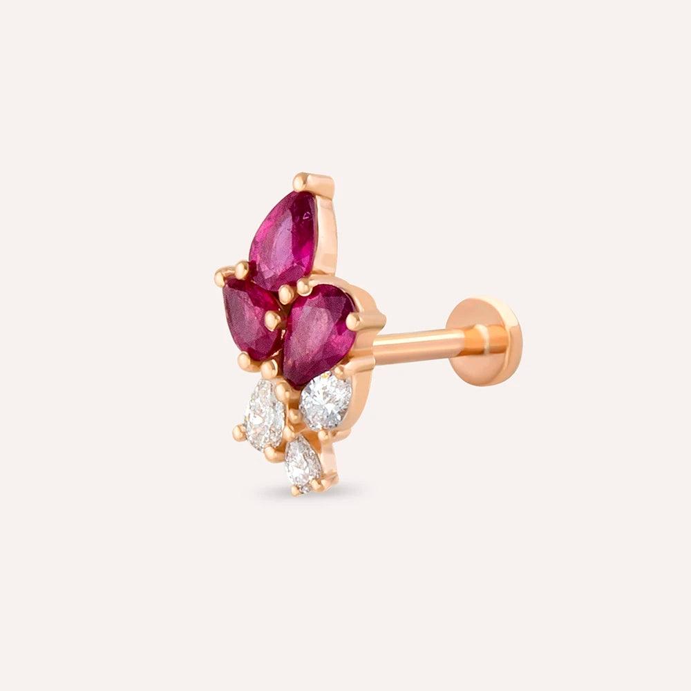 Bunch 0.51 CT Yakut ve Pırlanta Taşlı Rose Altın Piercing - Tufanlar Kuyumculuk