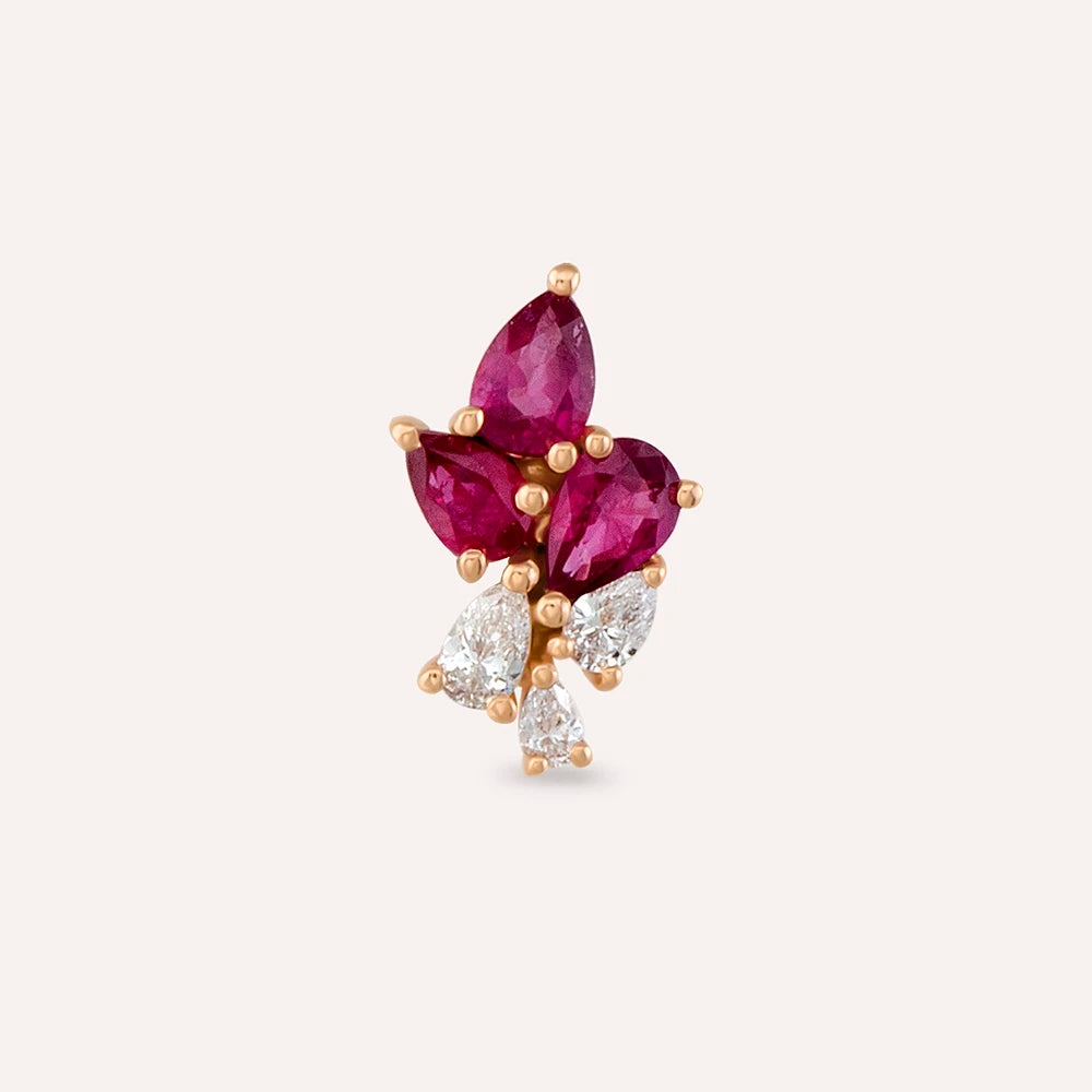 Bunch 0.51 CT Yakut ve Pırlanta Taşlı Rose Altın Piercing