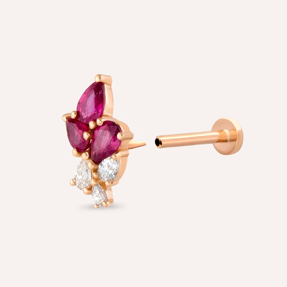 Bunch 0.51 CT Yakut ve Pırlanta Taşlı Rose Altın Piercing