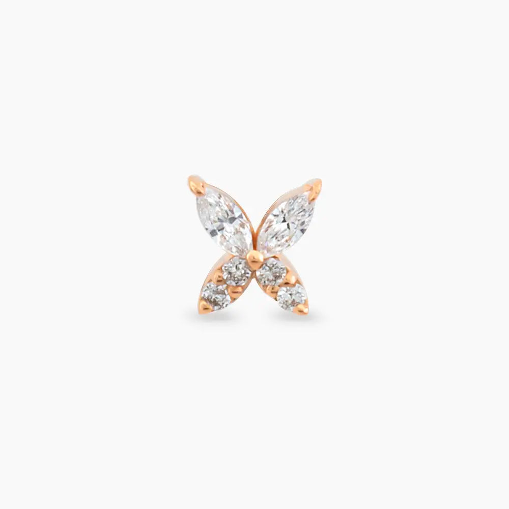 Butterfly Markiz Kesim Pırlanta Taşlı Rose Altın Piercing