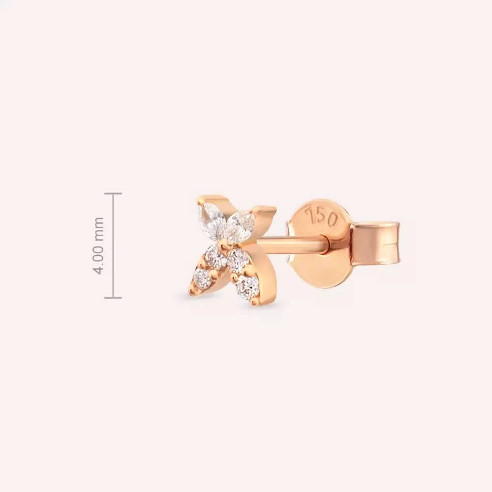 Butterfly Markiz Kesim Pırlanta Taşlı Rose Altın Tek Küpe