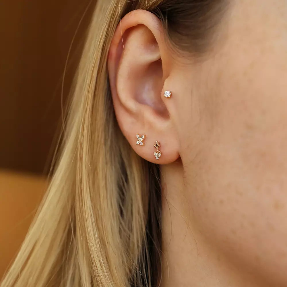 Pion Markiz Kesim Pırlanta Taşlı Rose Altın Tek Küpe