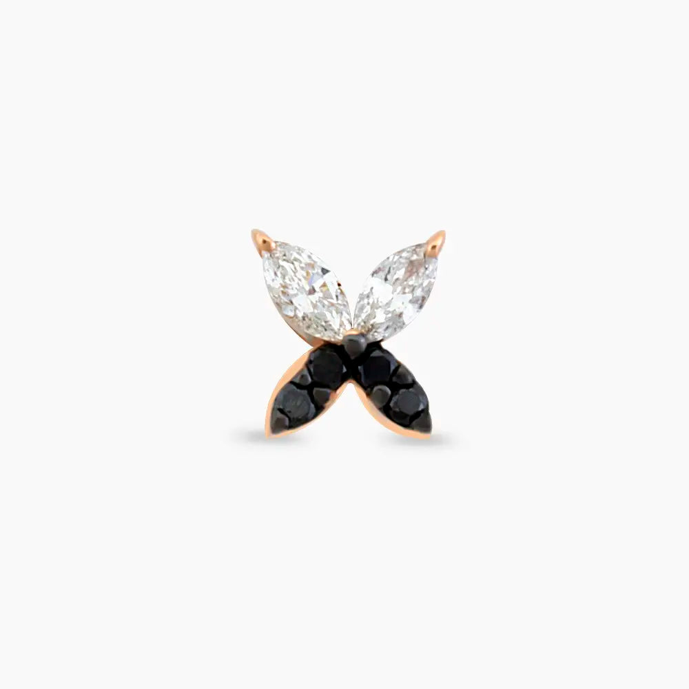 Butterfly Markiz kesim Pırlanta ve Siyah Pırlanta Taşlı Piercing