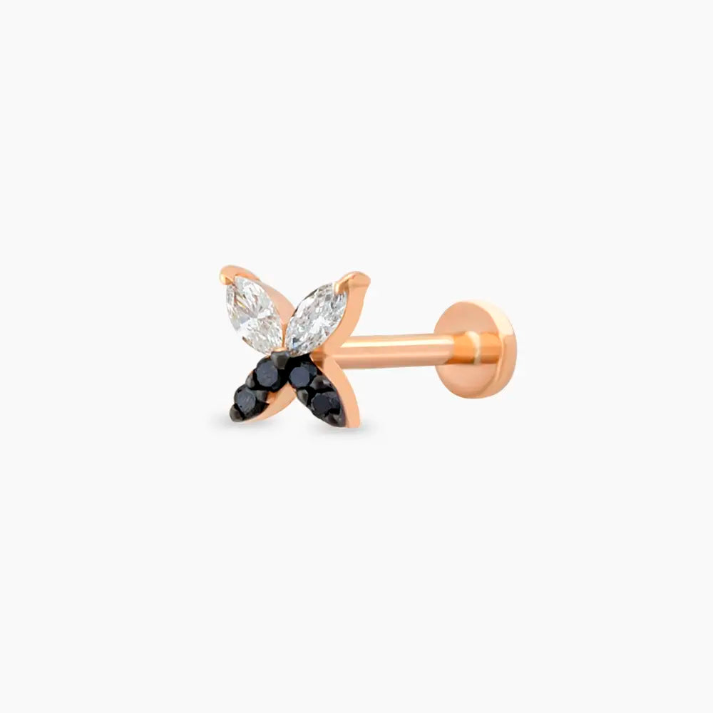 Butterfly Markiz kesim Pırlanta ve Siyah Pırlanta Taşlı Piercing