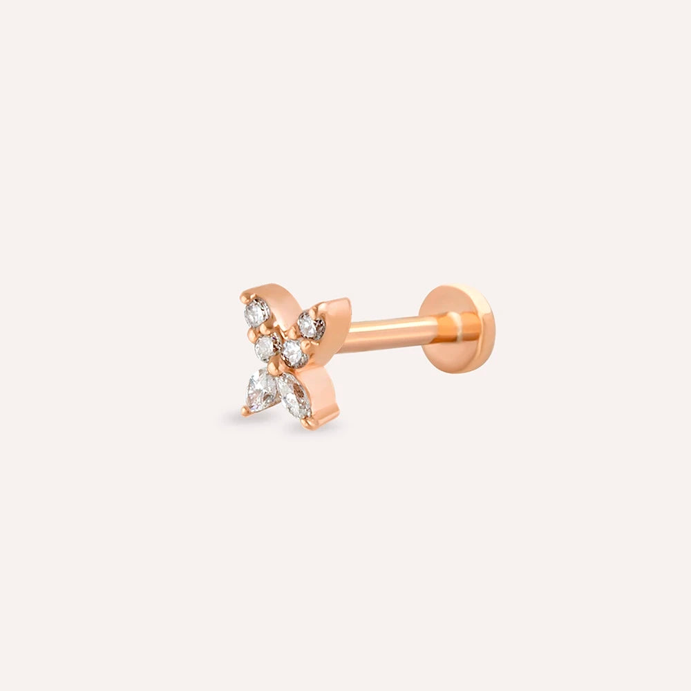 Butterfly Mini Markiz Kesim Pırlanta Taşlı Rose Altın Piercing