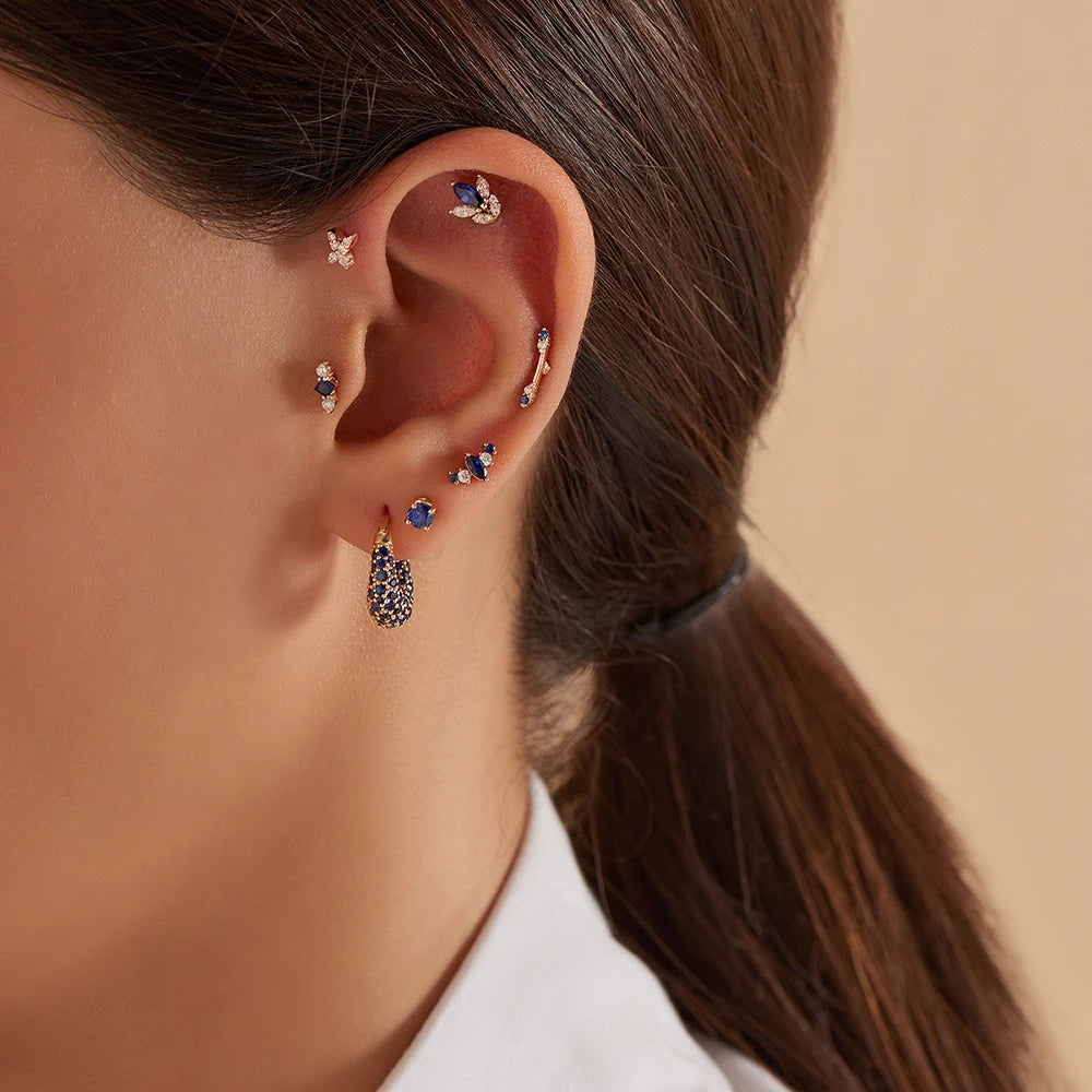 Butterfly Mini Markiz Kesim Pırlanta Taşlı Rose Altın Piercing