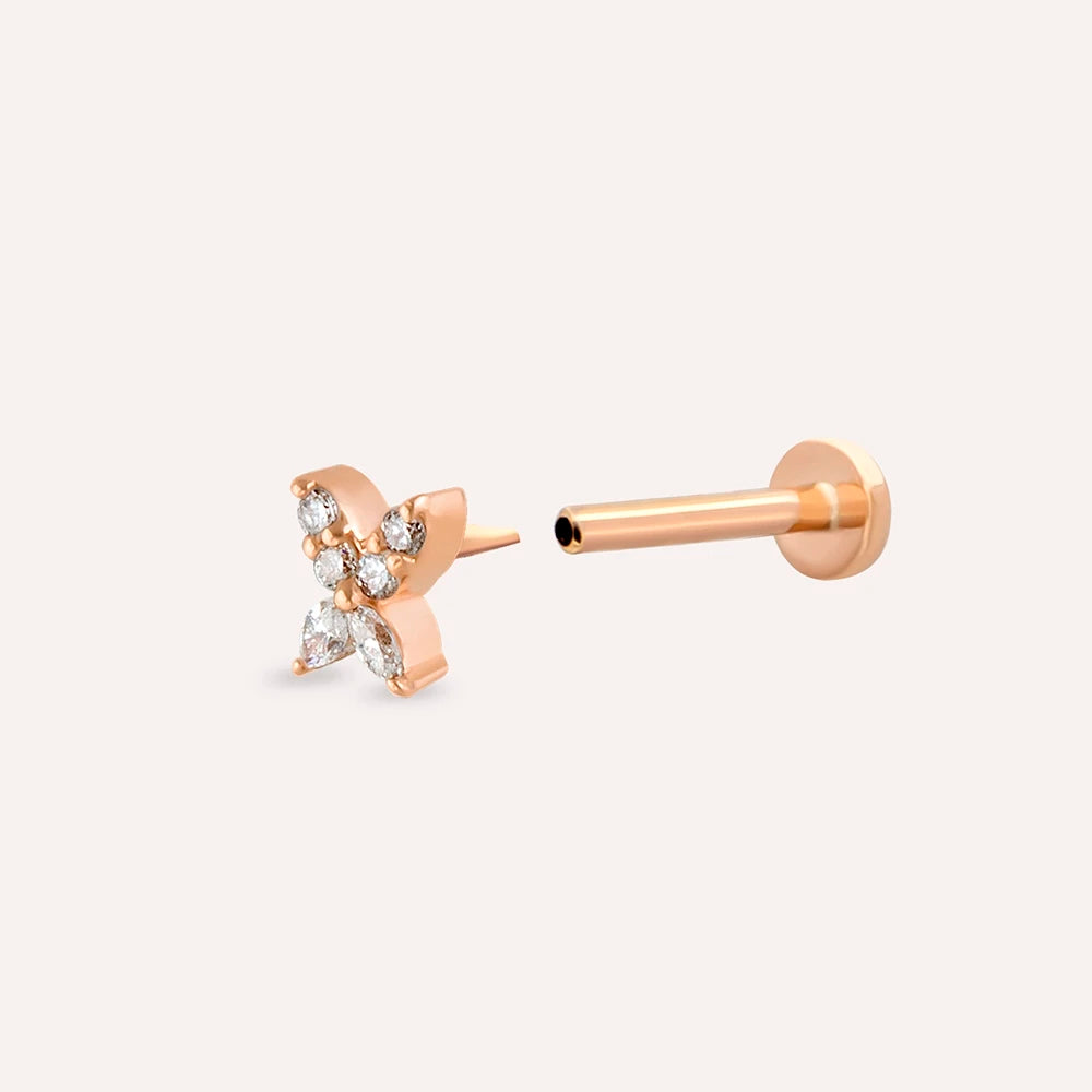 Butterfly Mini Markiz Kesim Pırlanta Taşlı Rose Altın Piercing