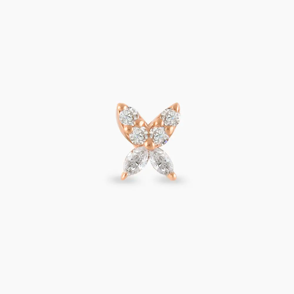 Butterfly Mini Markiz Kesim Pırlanta Taşlı Rose Altın Piercing