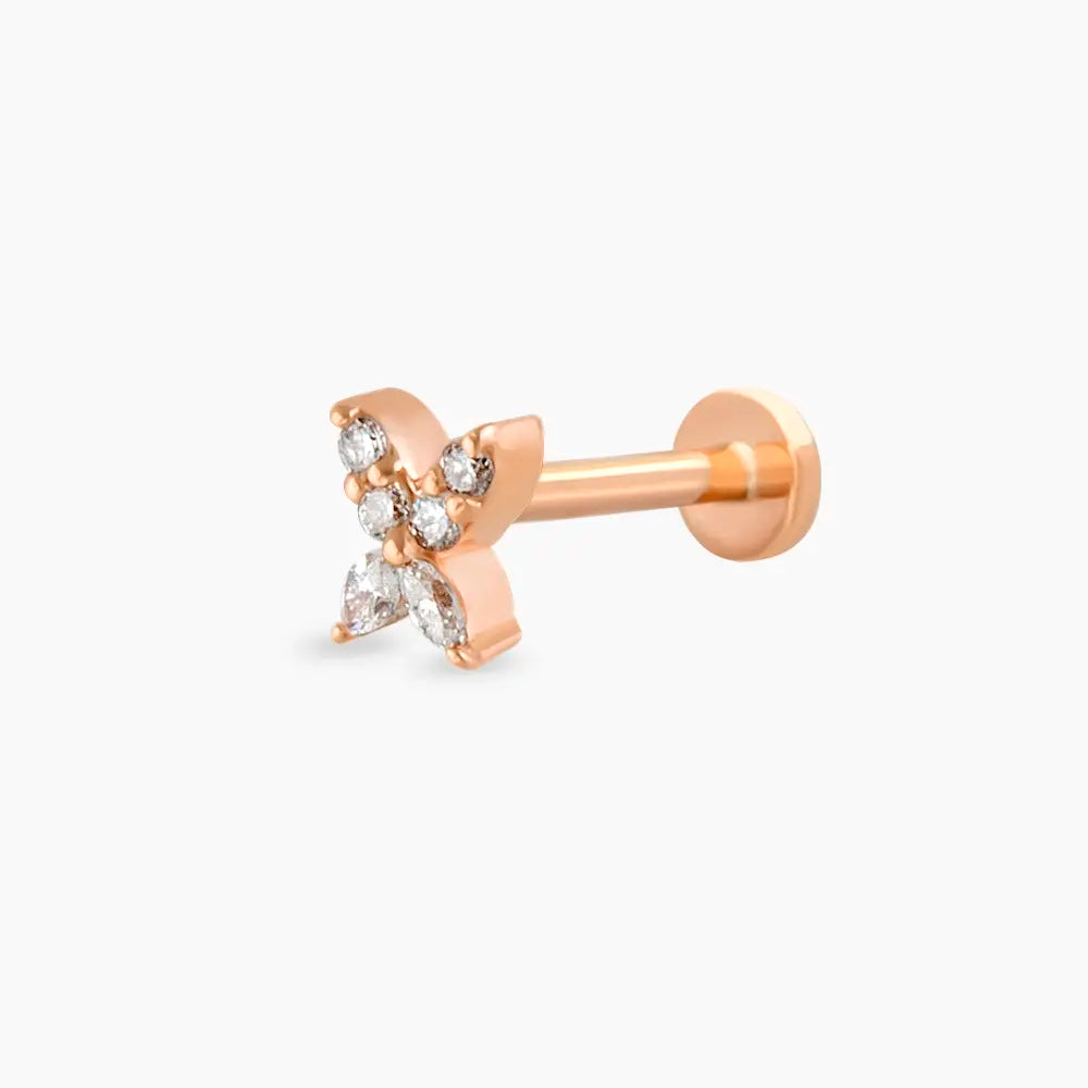 Butterfly Mini Markiz Kesim Pırlanta Taşlı Rose Altın Piercing
