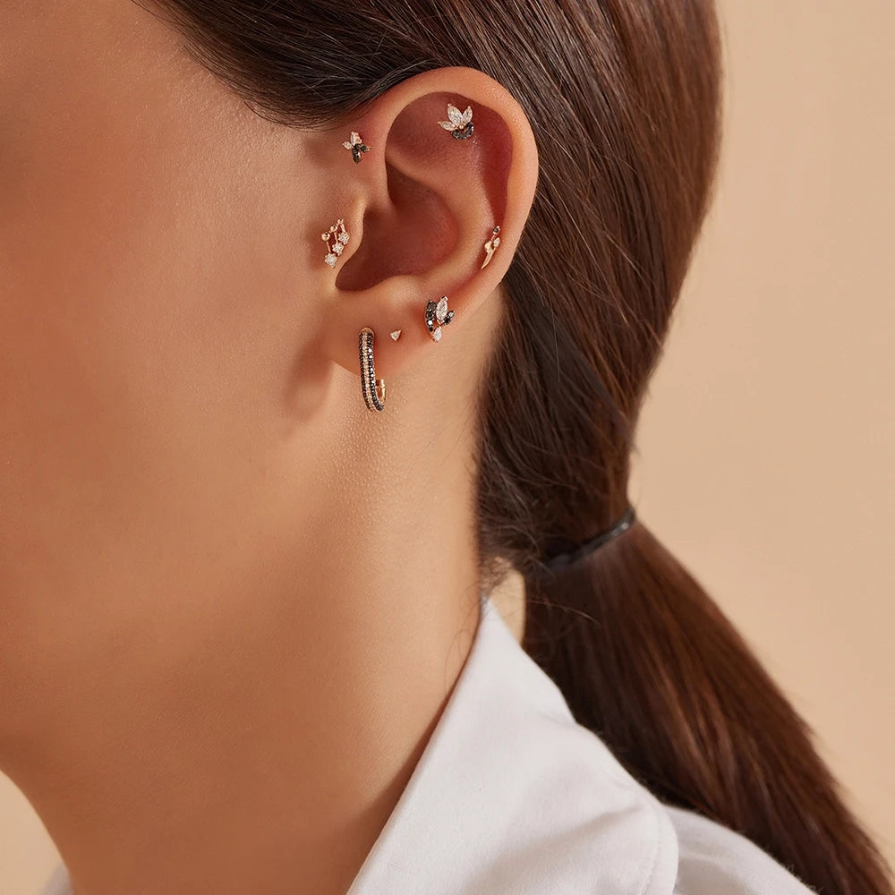 Butterfly Mini Siyah Pırlanta Taşlı Rose Altın Piercing