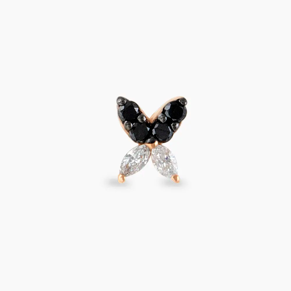 Butterfly Mini Siyah Pırlanta Taşlı Rose Altın Piercing