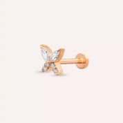 Butterfly Pırlanta Taşlı Rose Altın Piercing