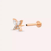 Butterfly Pırlanta Taşlı Rose Altın Piercing