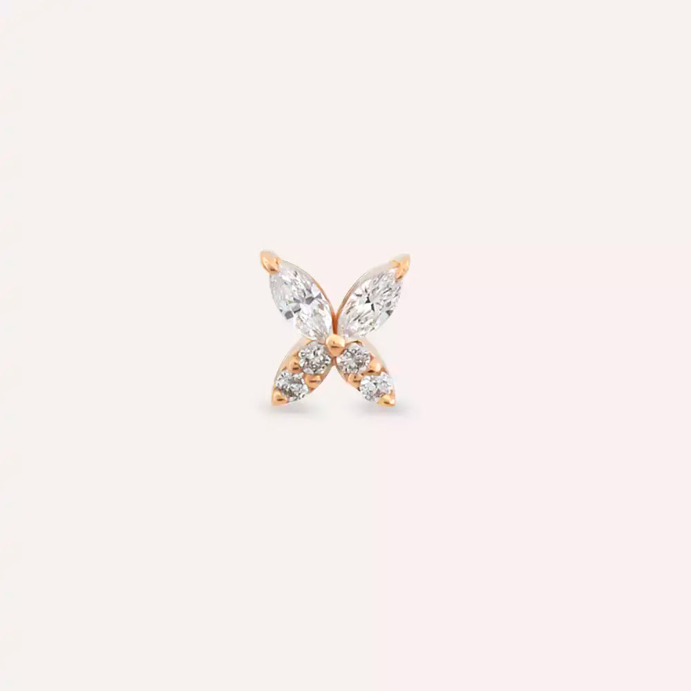 Butterfly Pırlanta Taşlı Rose Altın Piercing