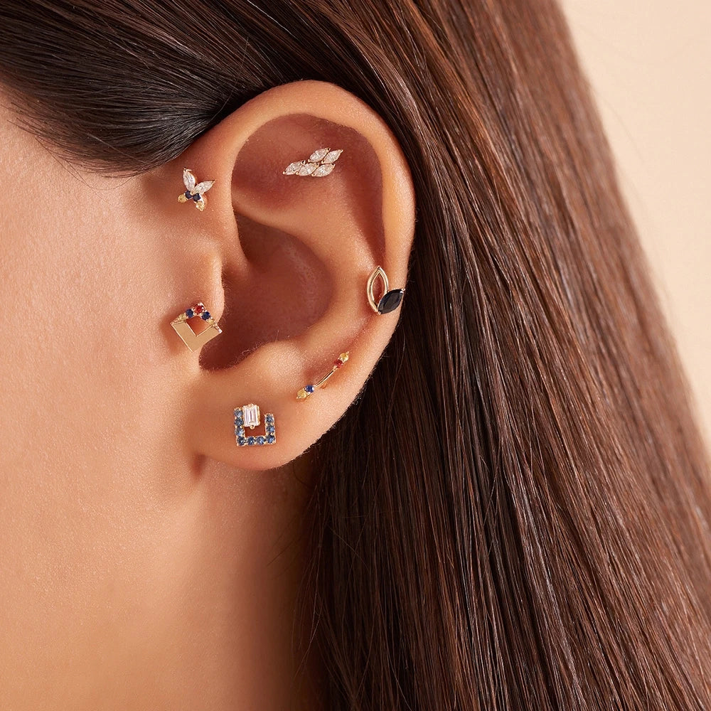 Butterfly Yellow, Blue Safir ve Pırlanta Taşlı Rose Altın Piercing