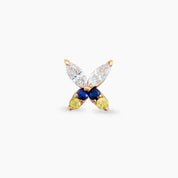 Butterfly Yellow, Blue Safir ve Pırlanta Taşlı Rose Altın Piercing