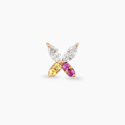 Butterfly Yellow, Pink Safir ve Pırlanta Taşlı Rose Altın Piercing