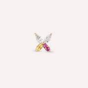 Butterfly Yellow, Pink Safir ve Pırlanta Taşlı Rose Altın Piercing