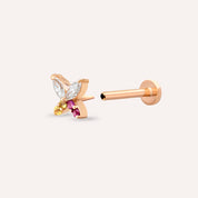 Butterfly Yellow, Pink Safir ve Pırlanta Taşlı Rose Altın Piercing