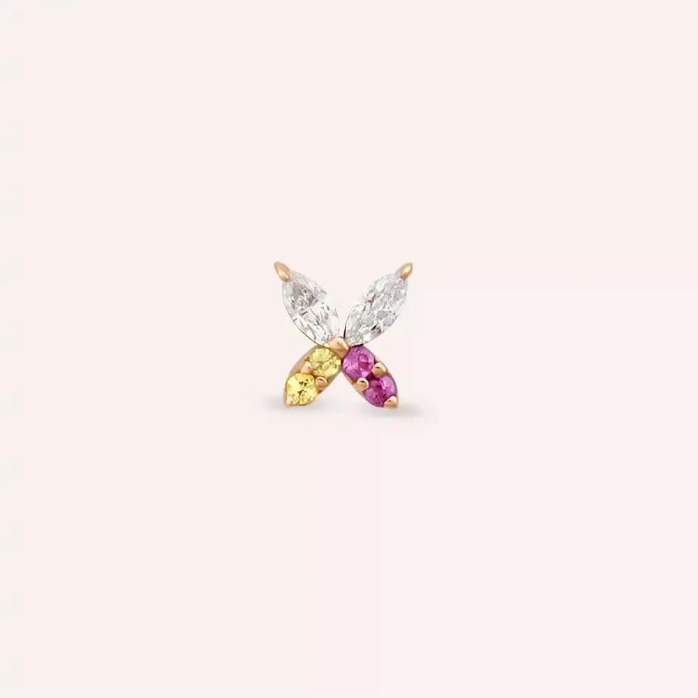 Butterfly Yellow, Pink Safir ve Pırlanta Taşlı Rose Altın Piercing