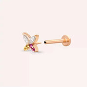 Butterfly Yellow, Pink Safir ve Pırlanta Taşlı Rose Altın Piercing
