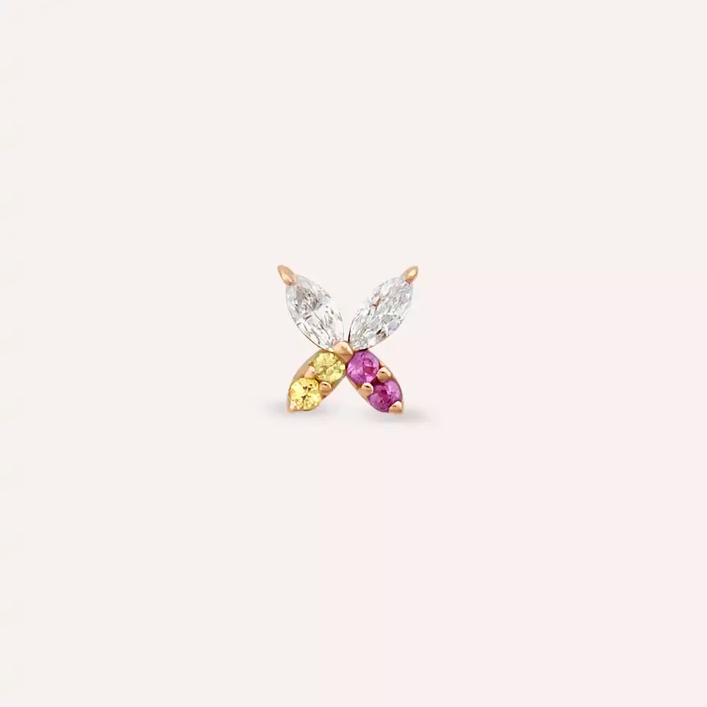 Pion Yellow, Pink Safir ve Pırlanta Taşlı Rose Altın Piercing