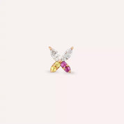 Pion Yellow, Pink Safir ve Pırlanta Taşlı Rose Altın Piercing