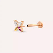Pion Yellow, Pink Safir ve Pırlanta Taşlı Rose Altın Piercing