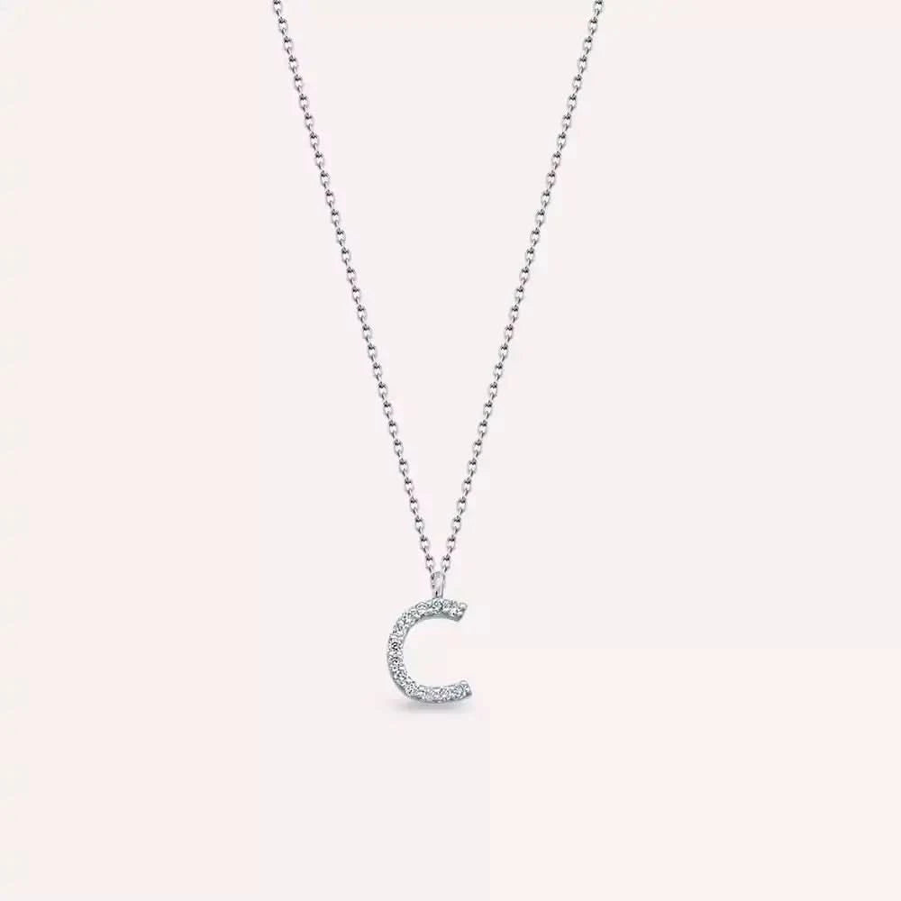 C Harf 0.09 CT Pırlanta Taşlı Beyaz Altın Kolye