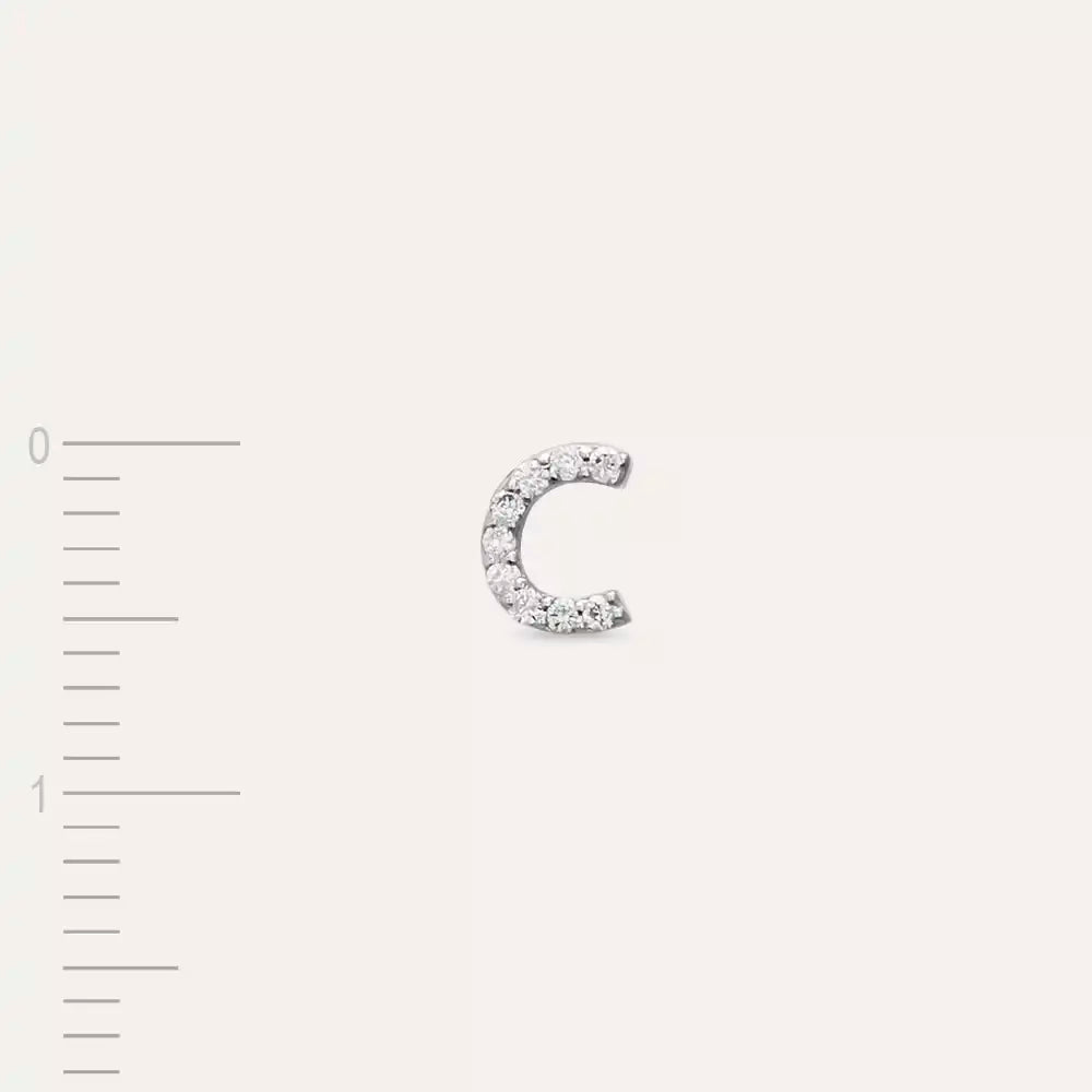 C Harf Pırlanta Taşlı Beyaz Altın Tek Küpe