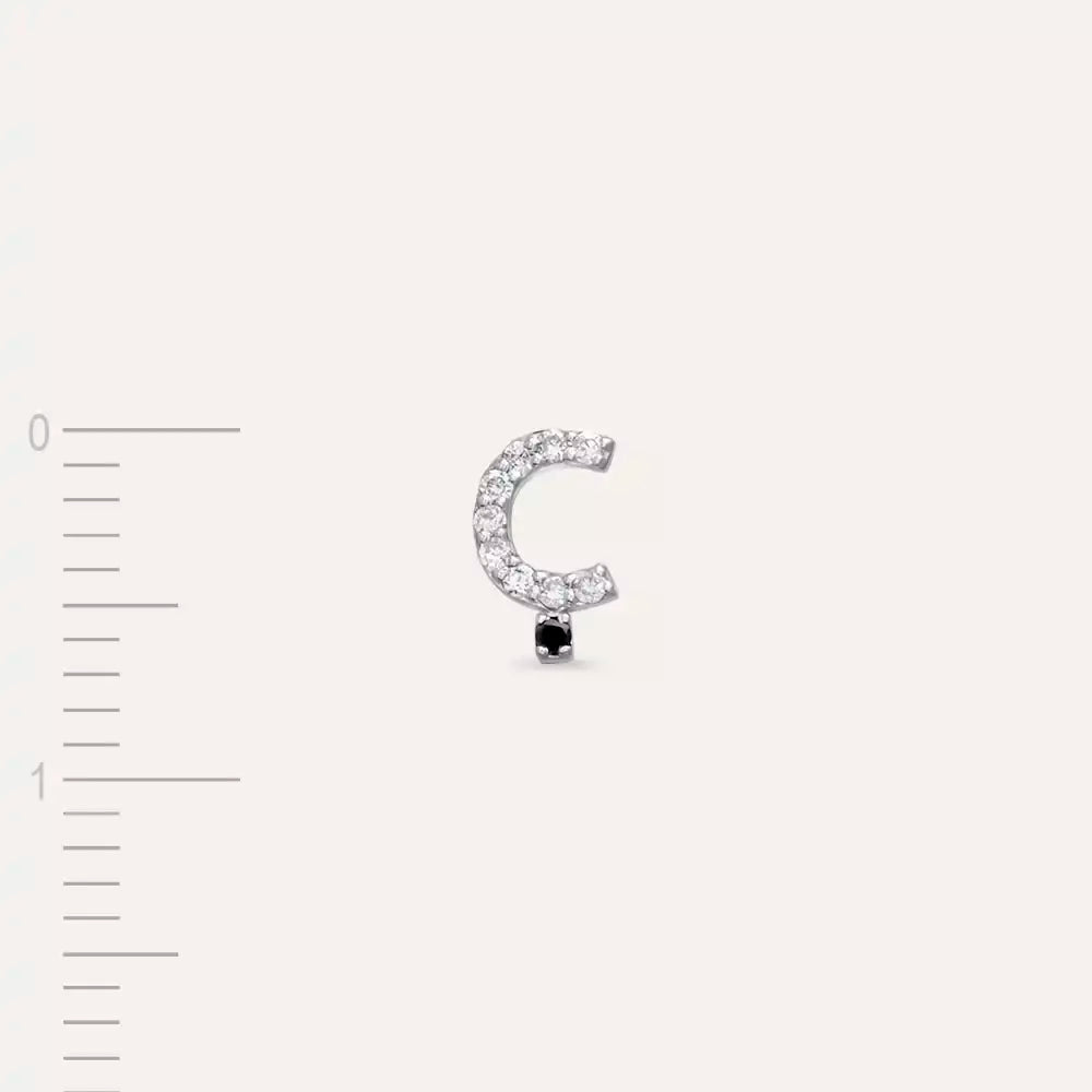 Ç Harf Pırlanta Taşlı Beyaz Altın Tek Küpe