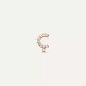 Ç Harf Pırlanta Taşlı Rose Altın Tek Küpe