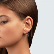 Cabaret Ring And Chain Binary Single Golden Earrings