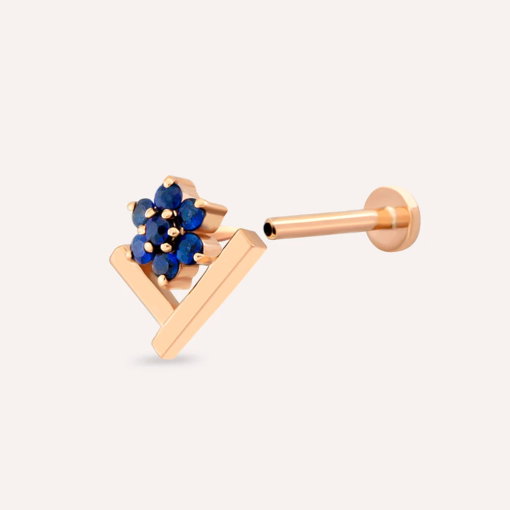 Camelia Blue Safir Taşlı Rose Gold Piercing