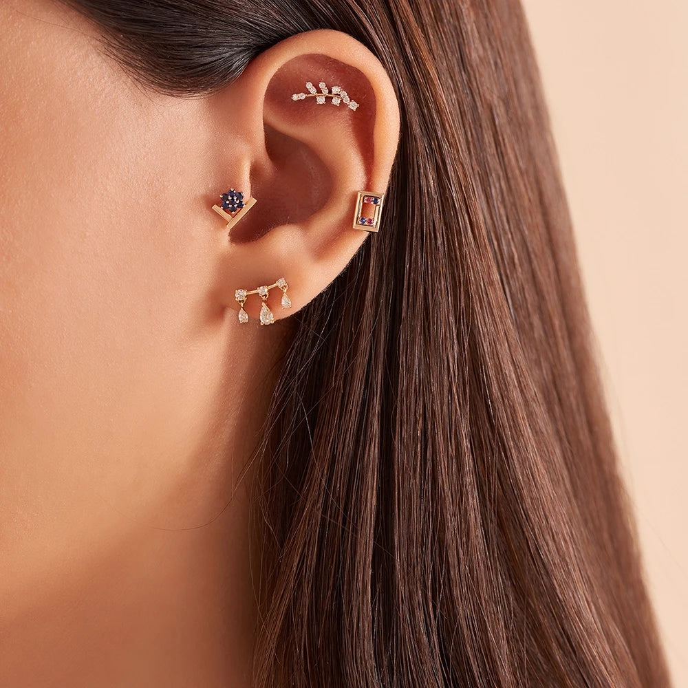 Camelia Blue Safir Taşlı Rose Gold Piercing