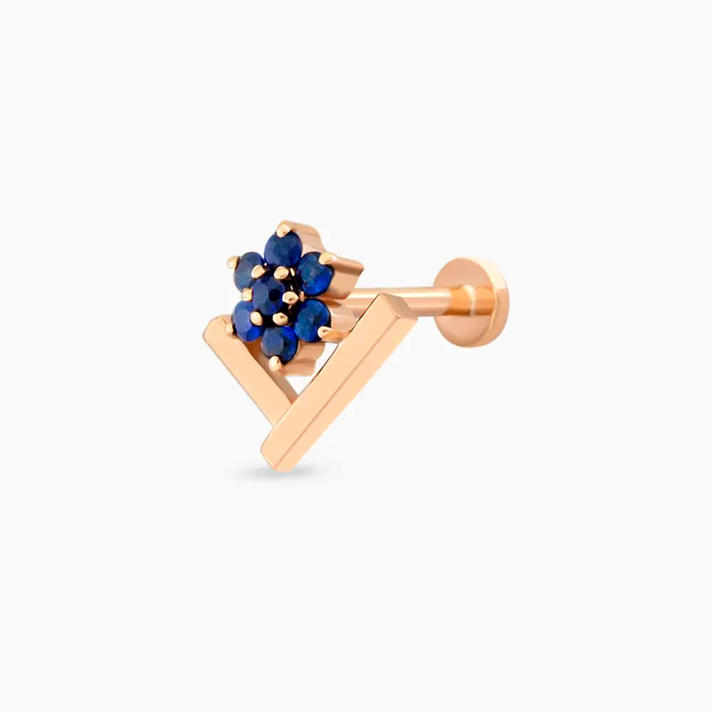 Camelia Blue Safir Taşlı Rose Gold Piercing