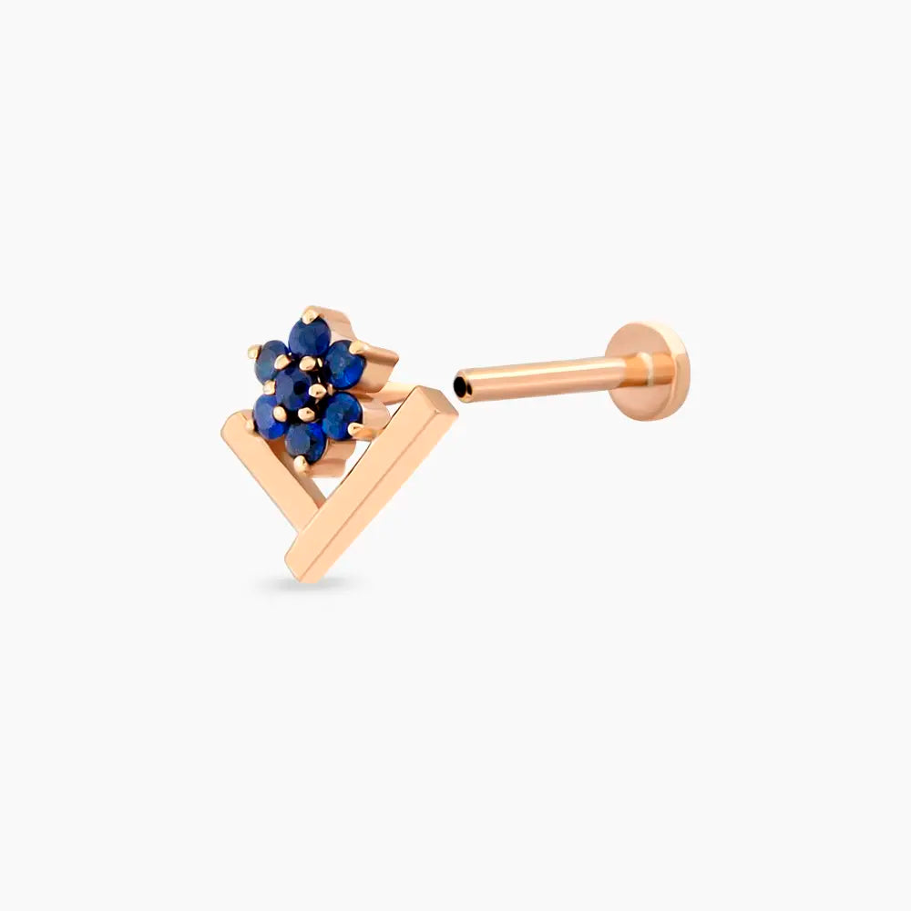 Camelia Blue Safir Taşlı Rose Gold Piercing