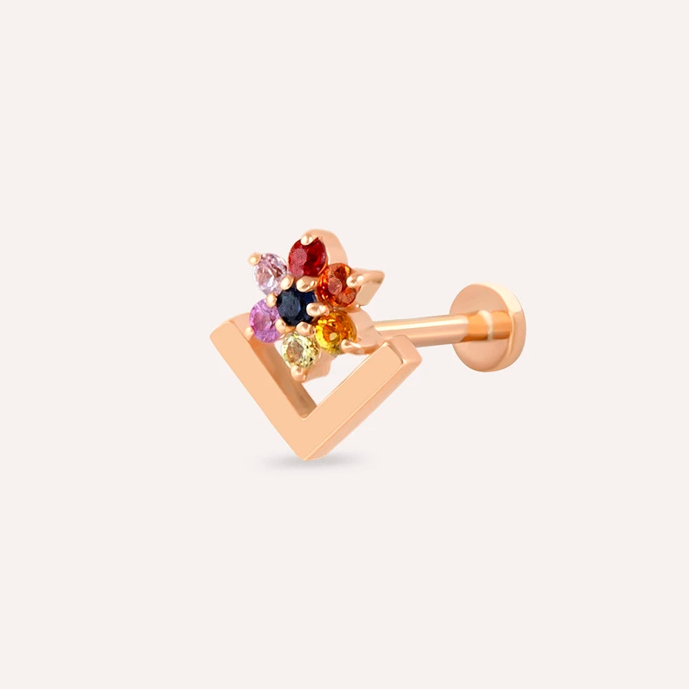 Camelia Multicolor Safir Taşlı Rose Altın Piercing