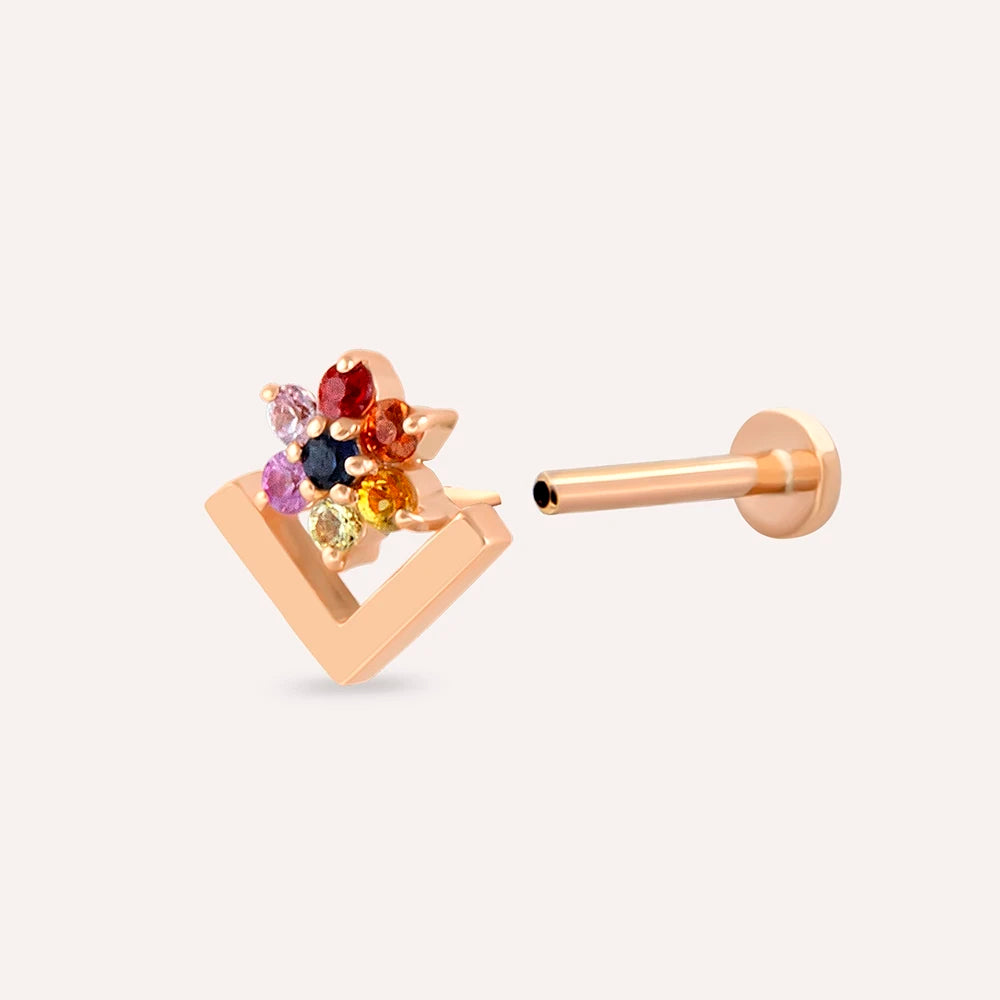 Camelia Multicolor Safir Taşlı Rose Altın Piercing