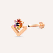 Camelia Multicolor Safir Taşlı Rose Altın Piercing