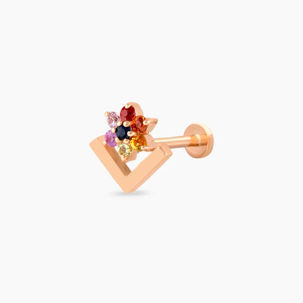 Camelia Multicolor Safir Taşlı Rose Altın Piercing