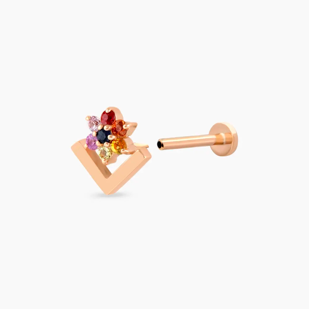 Camelia Multicolor Safir Taşlı Rose Altın Piercing