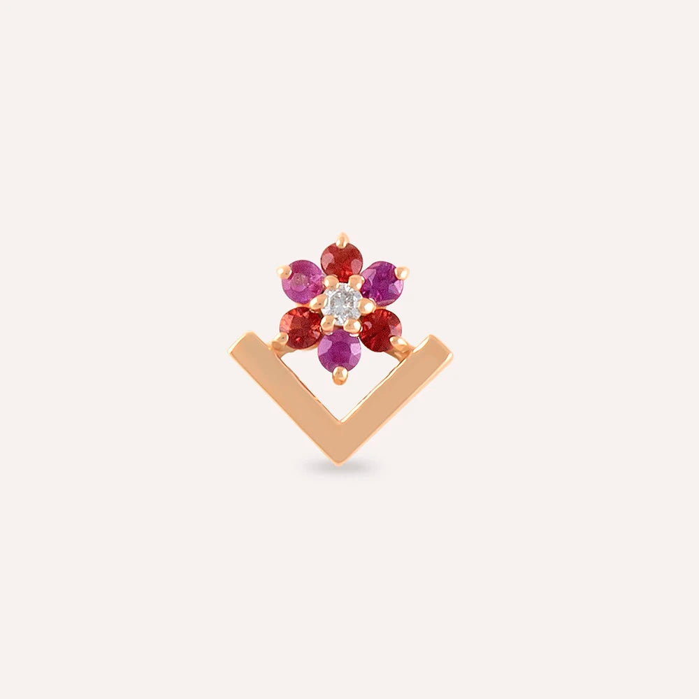 Camelia Multicolor Safir ve Pırlanta Taşlı Rose Altın Piercing
