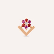 Camelia Multicolor Safir ve Pırlanta Taşlı Rose Altın Piercing